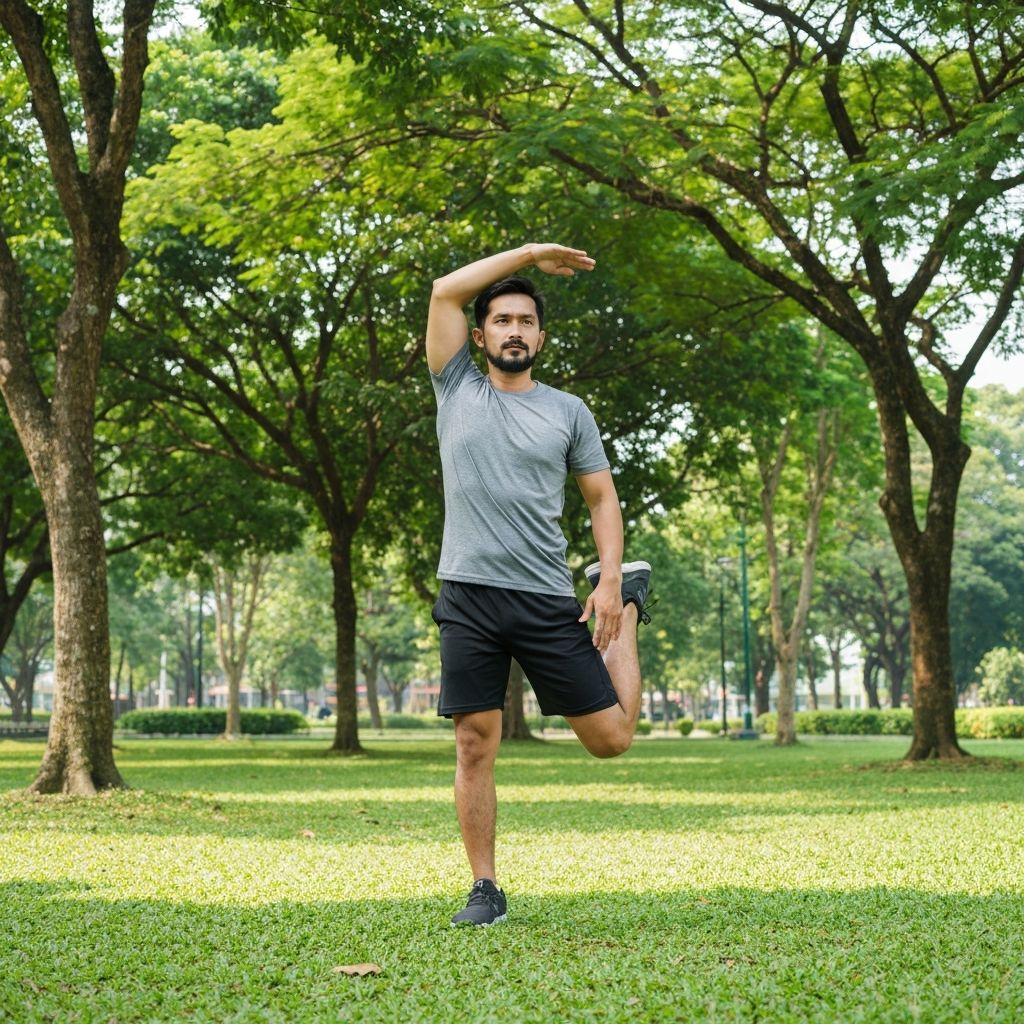 Man stretching outdoors in park